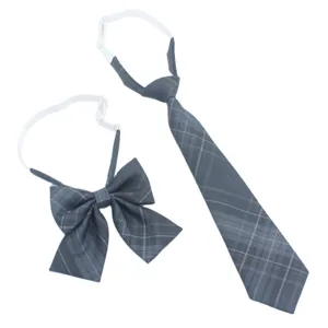 JK uniform gray plaid tie and bow set for women, pre-tied student neckwear accessories.
