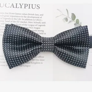 Men's classic black and white dotted bow tie, business casual jacquard formal neckwear.