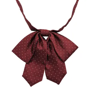 Burgundy polka dot JK bow tie, Japanese style school uniform collar ribbon, cute lovely accessory.