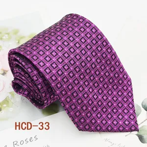 Men's purple jacquard patterned necktie, elegant geometric wedding formal tie for men.