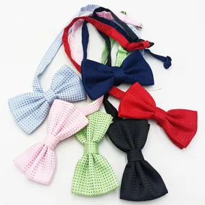 Men's polka dot bow tie set, formal groomsmen wedding polyester bowties in multiple colors.
