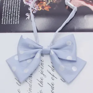 Light blue polka dot bow tie for women, double layer JK uniform collar bow with adjustable strap.