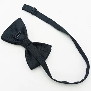 Classic black polyester polka dot double fold mens bow tie with adjustable strap for formal wear