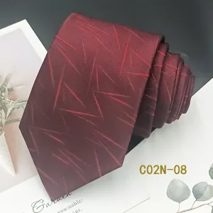 Red men's business tie detail, elegant abstract jacquard pattern for formal wear, 8cm width.
