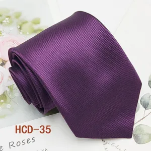 Elegant purple men's necktie made from premium jacquard woven polyester for formal wedding business wear.