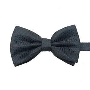 Classic black bow tie for men, textured dotted polyester fabric formal wedding neckwear.