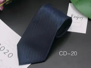 Men business striped necktie classic navy blue formal wear jacquard polyester silk tie