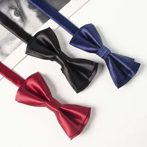 Men Formal Business Bow Tie Solid Color Twill Classic Double Layer Wedding Groom Tuxedo Bowtie Neckwear