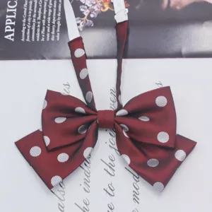 Burgundy polka dot bow tie for women, Korean style student double layer JK uniform collar.