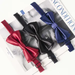 Men's solid color bow tie formal business fashion groom wedding suit silk satin bowties accessory