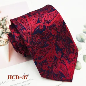 Classic mens red paisley jacquard necktie for wedding groom formal business wear 8cm wide
