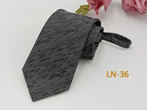 Men's business formal zipper necktie jacquard striped design 7cm dark grey tie