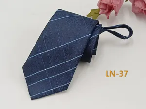 Men's navy blue zipper tie business professional grid necktie 7cm width easy wear fashion