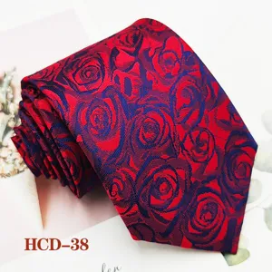 Red mens jacquard tie for wedding groom polyester silk necktie classic floral fashion