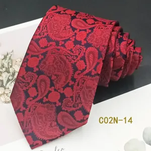 Men red paisley jacquard tie formal wedding business suit stylish necktie 8cm width
