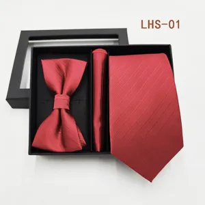 Set de regalo de corbata pajarita y pañuelo rojo para traje de negocios formal.