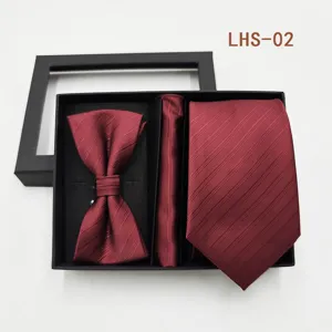 Conjunto de regalo corbata pajarita pañuelo burdeos hombre traje de negocios