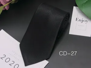 Men's Black Striped Business Necktie Classic Jacquard Polyester Formal Tie for Suit