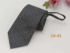 Men's Zipper Necktie Grey Speckled Business Formal Pre-tied Tie for Professional Use