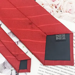 Red jacquard woven men's necktie, classic 8cm width wedding formal business tie for groom men.