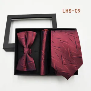 Hombres boda corbata pajarita pañuelo caja de regalo juego traje de negocios set