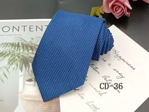 Classic blue business necktie for men, elegant woven jacquard formal suit tie for work.