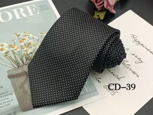 Men's black polka dot business tie, 8cm wide classic formal necktie for office and interview.