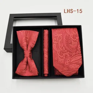 Conjunto de caja de regalo corbata pajarita pañuelo paisley rojo hombre negocios