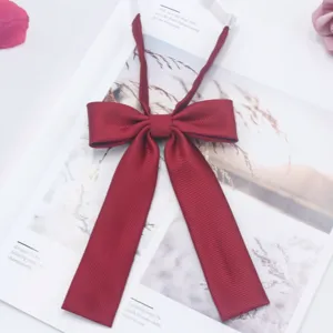 Red twill JK uniform bow tie, elegant sailor collar ribbon accessory for women daily wear.