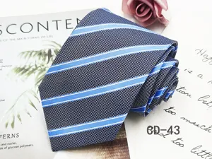 Men business striped necktie detail shot, 8cm width jacquard polyester formal wear tie.