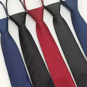 Men's Business Zipper Necktie Classic Striped Jacquard Woven Neck Tie Professional Suit Neckwear Wedding