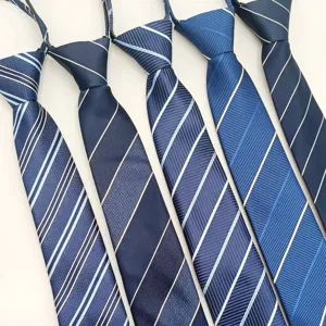 Men's Business Zipper Necktie 7cm Jacquard Striped Formal Suit Tie for Professional Work