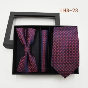 Elegante set de regalo de 3 piezas corbata pajarita pañuelo para traje formal de hombre.