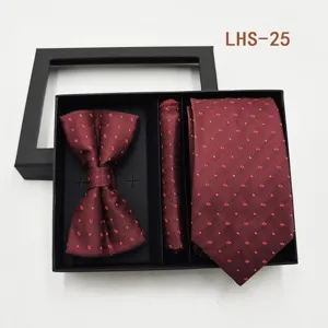 Conjunto corbata pajarita pañuelo burdeos hombre caja regalo boda negocios formal