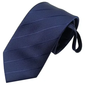 Men's navy blue striped zipper tie formal business necktie with jacquard weave 7cm width display