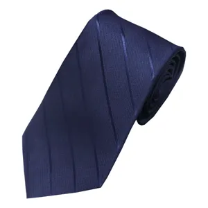 Men's business striped tie in dark blue, classic 8cm width design for formal professional wear.