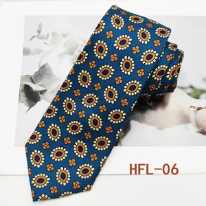 Retro blue floral men tie detail view, elegant business casual accessory showcase photo.
