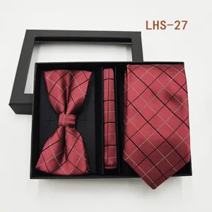 Set de regalo corbata pajarita pañuelo cuadros rojos hombre boda traje formal negocios