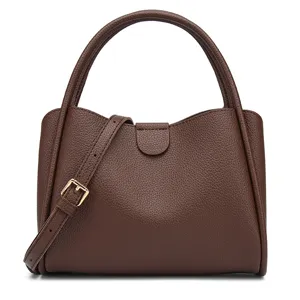 Bolso Saco de Cuero PU para Mujer Gran Capacidad Retro Casual Bolso de Hombro Bolso de Mano Color Sólido Moda Bandolera