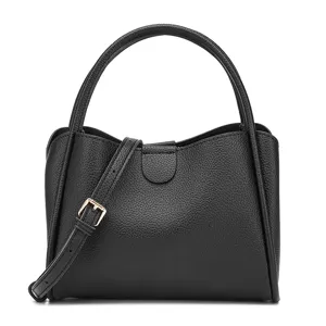 Bolso de mano negro de cuero para mujer gran capacidad bolso cruzado retro elegante