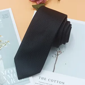 Classic black men necktie for business suit slim narrow design fine diagonal weave fabric accessory