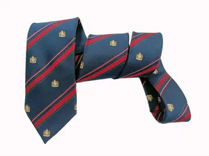 Classic striped necktie with gold crest embroidery, 7cm wide preppy style uniform tie for daily wear.