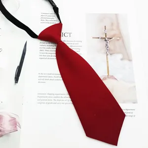 Red short tie for children and girls, stylish school uniform necktie and JK accessory.