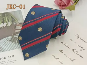 Classic striped JK uniform necktie with exquisite crown embroidery, versatile fashion accessory.