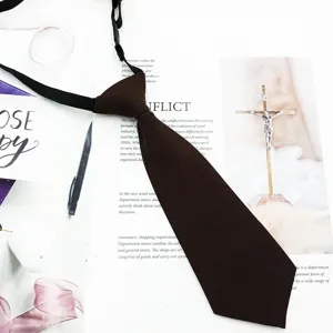 Solid brown kids school tie pre-tied short JK uniform necktie for girls daily wear fashion accessory