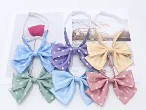 Detailed shot of cute Japanese JK style polka dot bow ties with adjustable straps, colors.