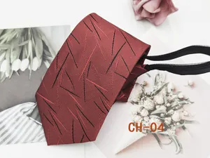 Red zipper necktie for men easy wear lazy tie casual business striped pattern 8cm tie