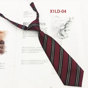 Cravatta a righe preannodata stile scolaretta per donne e ragazze, poliestere jacquard.