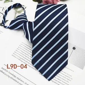 Cravatta con zip classica a righe blu e bianche da uomo, affari jacquard elegante 8cm.
