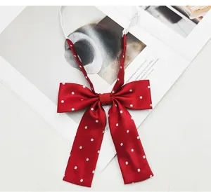 Red polka dot JK uniform bow tie, Japanese style cute necktie for women and girls daily wear.